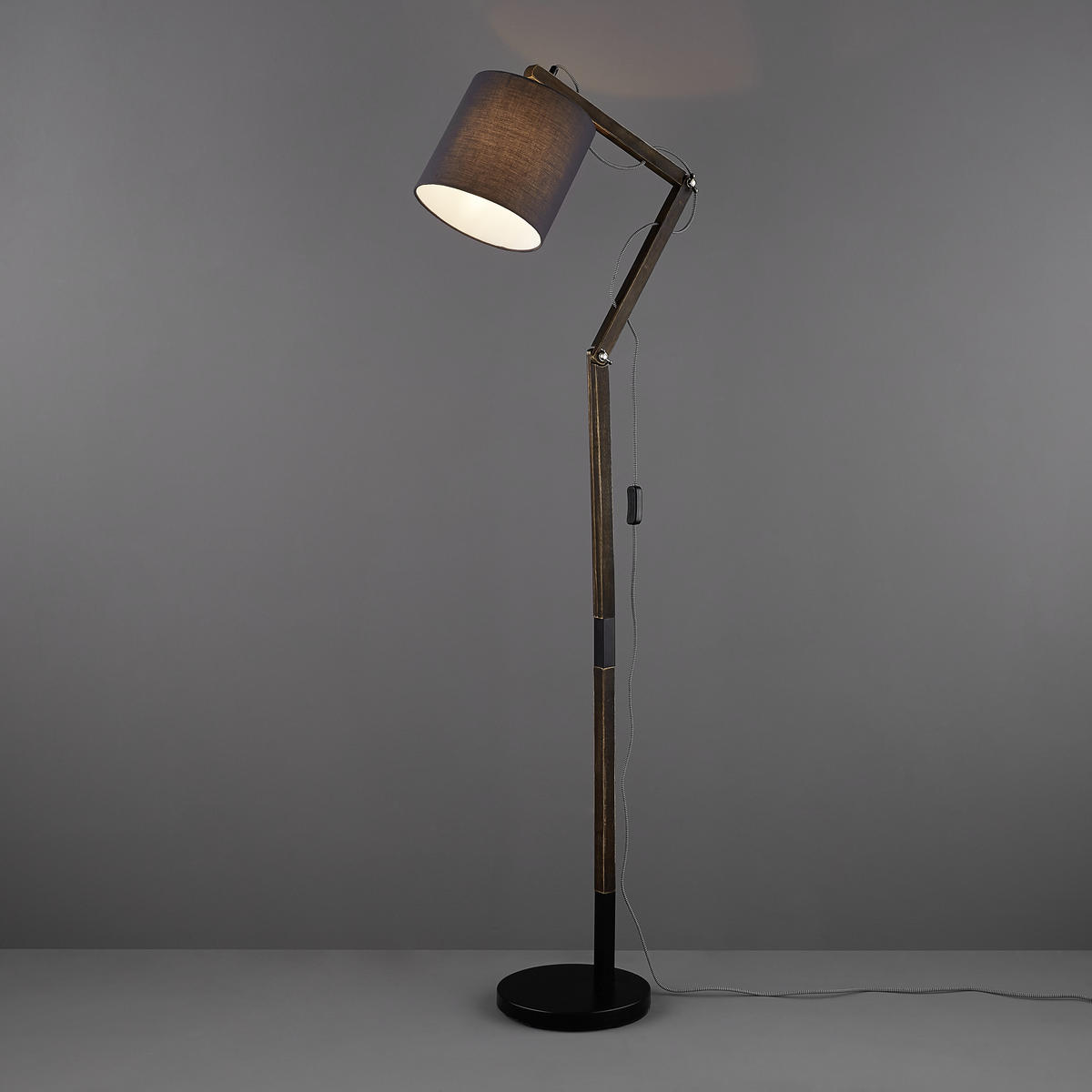 STEHLEUCHTE - Schwarz/Braun, Design, Holz/Textil (49,5/157cm) - Globo