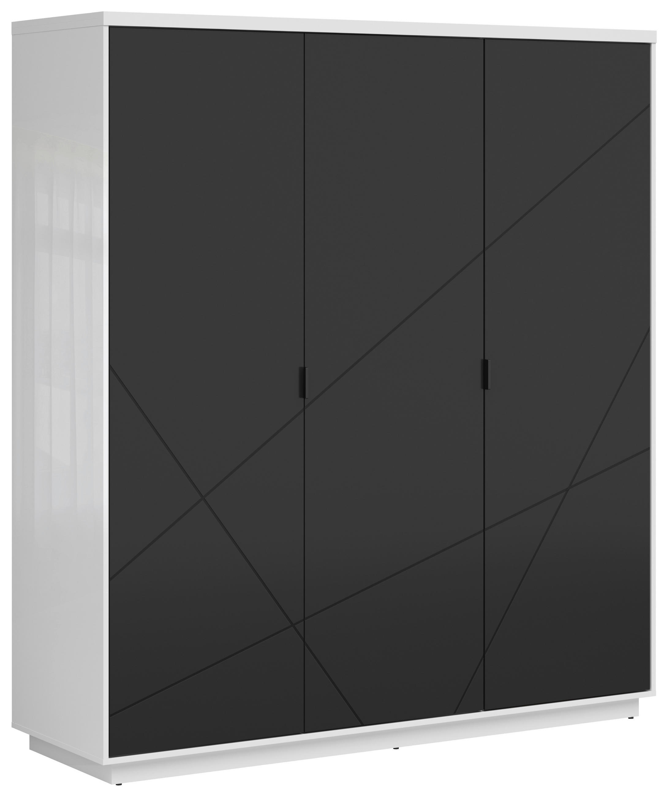 DREHTÜRENSCHRANK in Schwarz, Weiß Hochglanz - Weiß Hochglanz/Schwarz, MODERN, Holzwerkstoff/Metall (180/200,5/56,5cm) - MID.YOU