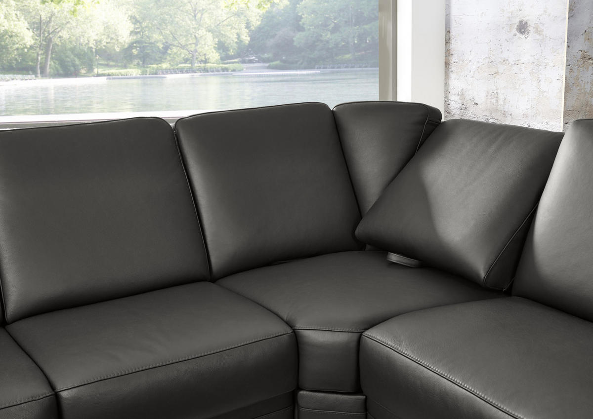 WOHNLANDSCHAFT in Echtleder Anthrazit  - Anthrazit/Alufarben, Konventionell, Leder/Metall (239/329/165cm) - Beldomo Premium