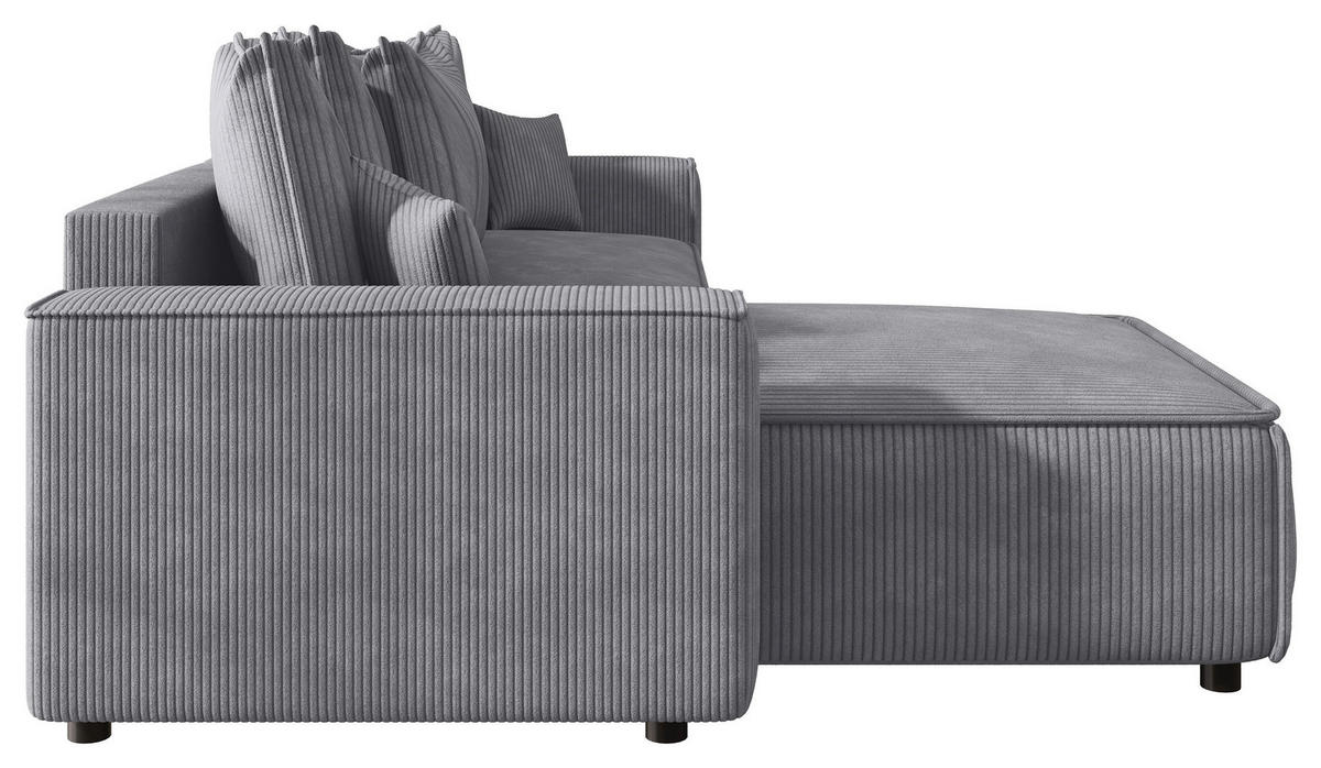 ECKSOFA 190/280 cm MERO in Cord Hellgrau Zierkissen, Rückenkissen, Bettkasten  190/280 cm  - Hellgrau/Schwarz, MODERN, Kunststoff/Textil (190/280cm) - MID.YOU