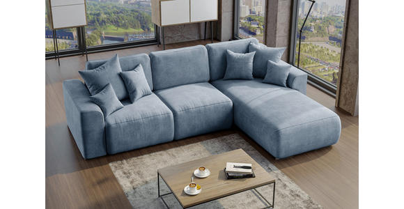 ECKSOFA  in Samt Blau  293/195 cm  - Chromfarben/Blau, KONVENTIONELL, Kunststoff/Textil (293/195cm) - Carryhome