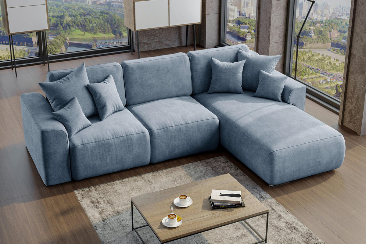 ECKSOFA in Samt Blau  293/195 cm  - Chromfarben/Blau, KONVENTIONELL, Kunststoff/Textil (293/195cm) - Carryhome