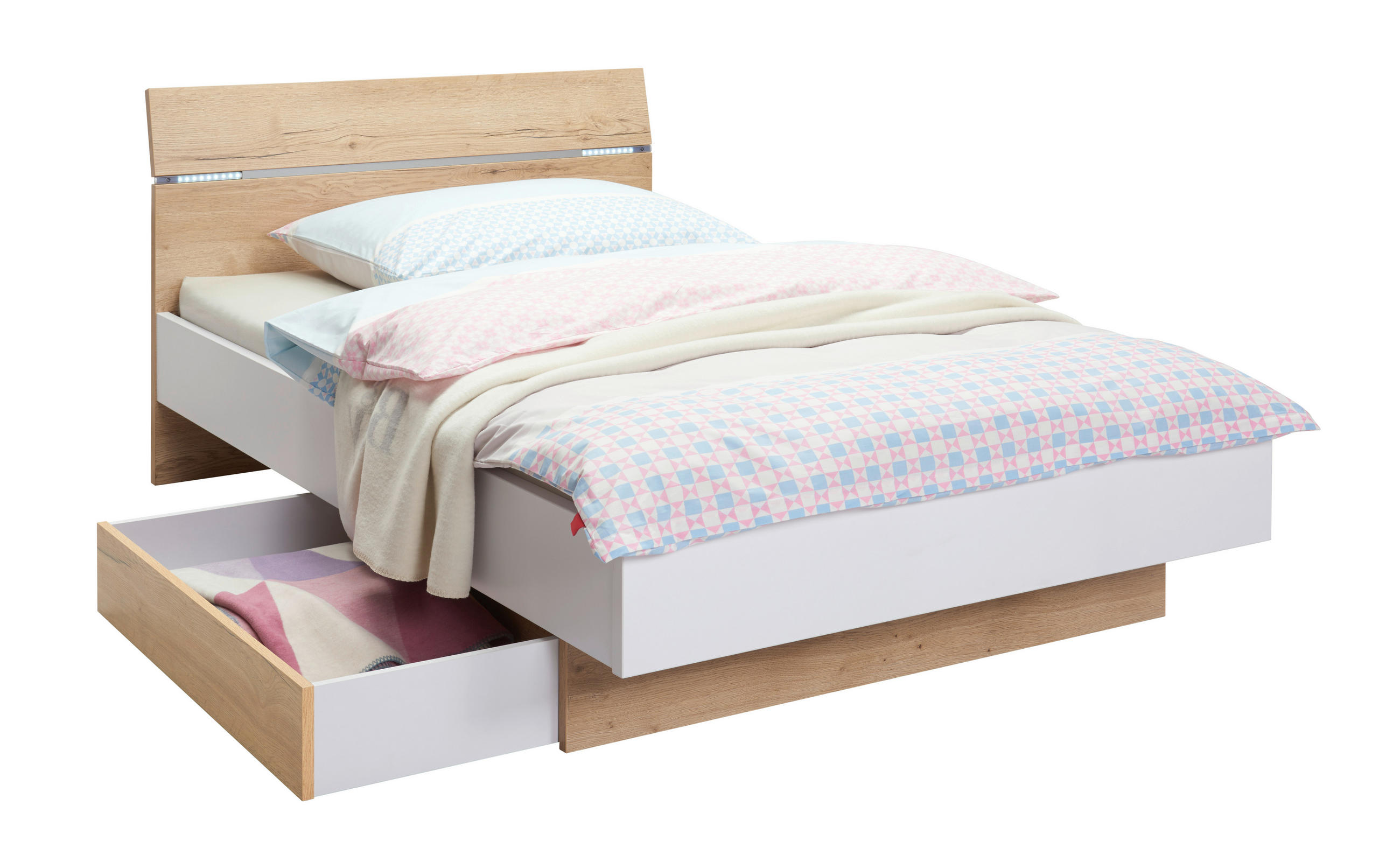 SANDUK ZA POSTELJINU  99,3/17/53,2 cm     - bijela/boje hrasta, Design, drvni materijal (99,3/17/53,2cm) - Hom`in