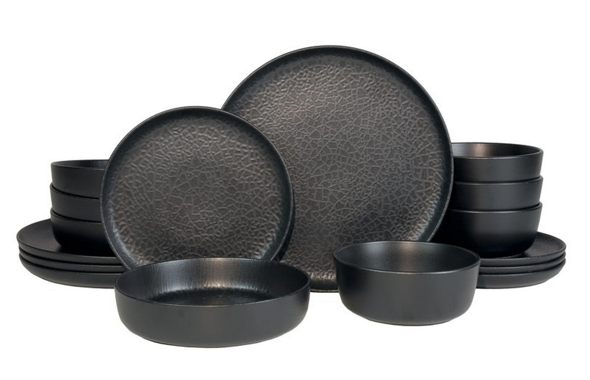 KOMBISERVICE Schwarz Mika black 16-teilig 4 Personen  - Schwarz, Trend, Keramik - Novel