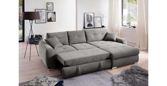 ECKSOFA in Mikrofaser Grau  276/193 cm  - Chromfarben/Grau, MODERN, Kunststoff/Textil (276/193cm) - Hom`in