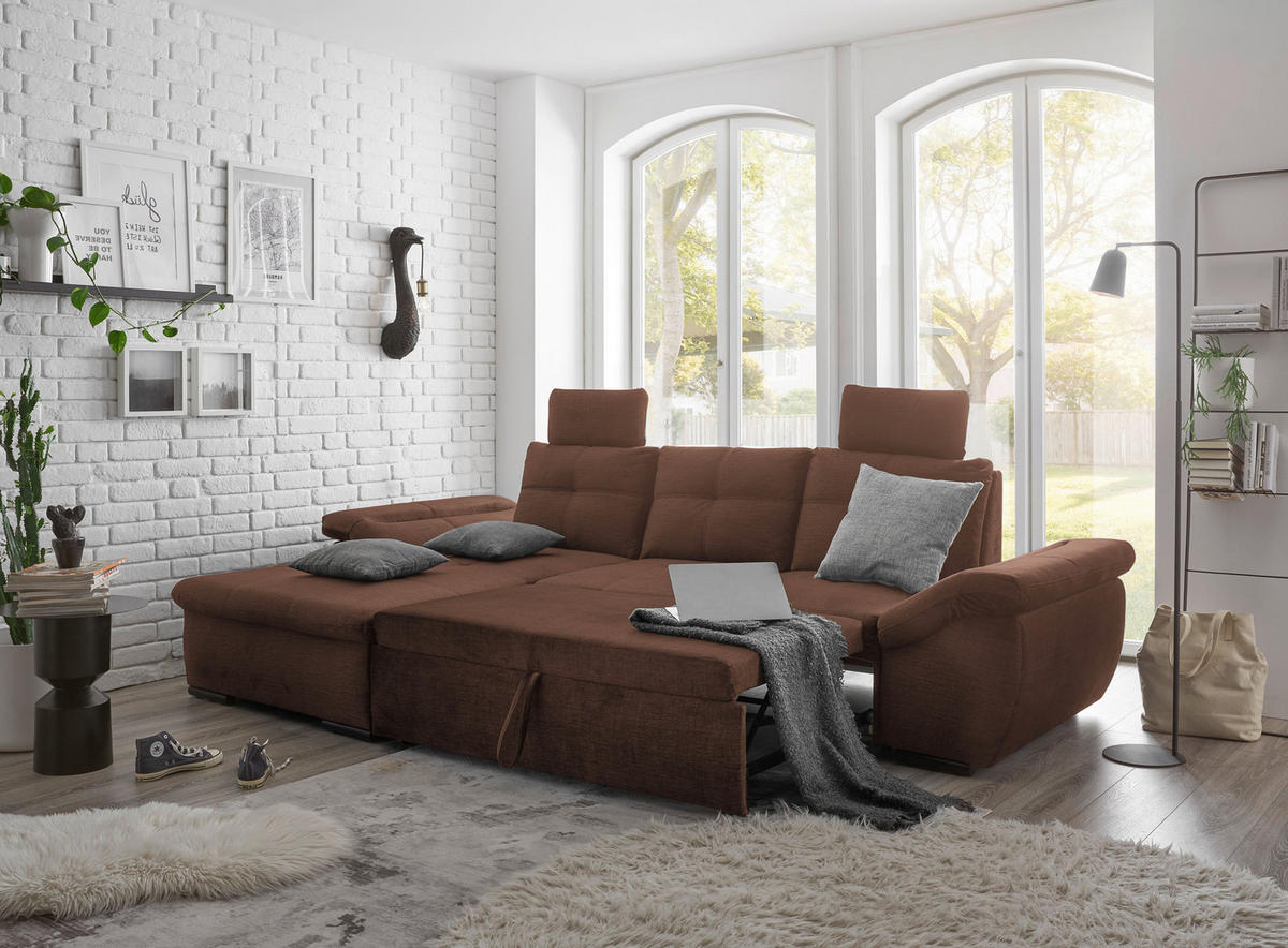 ECKSOFA in Mikrovelours Kupferfarben  - Schwarz/Kupferfarben, Konventionell, Kunststoff/Textil (170/275cm) - Carryhome