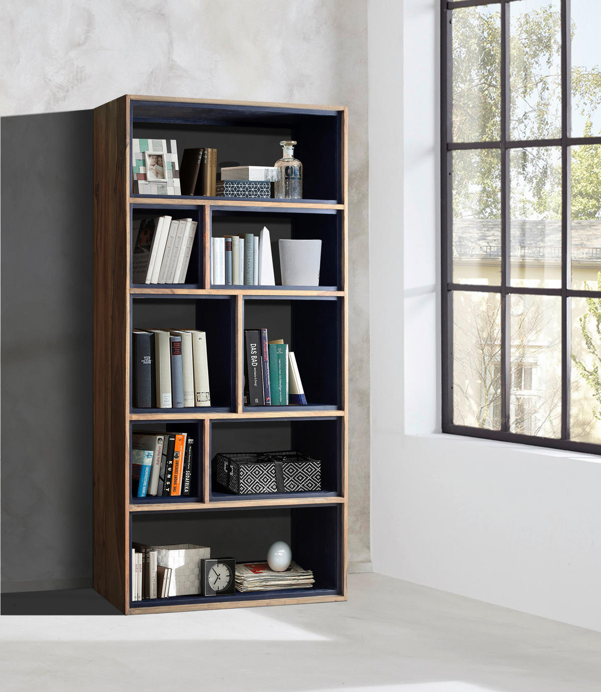 REGÁL, antracitová, farba indického palisandra, indický palisander, 90/180/35 cm - prírodná farba/antracitová, Lifestyle, drevo (90/180/35cm) - Landscape