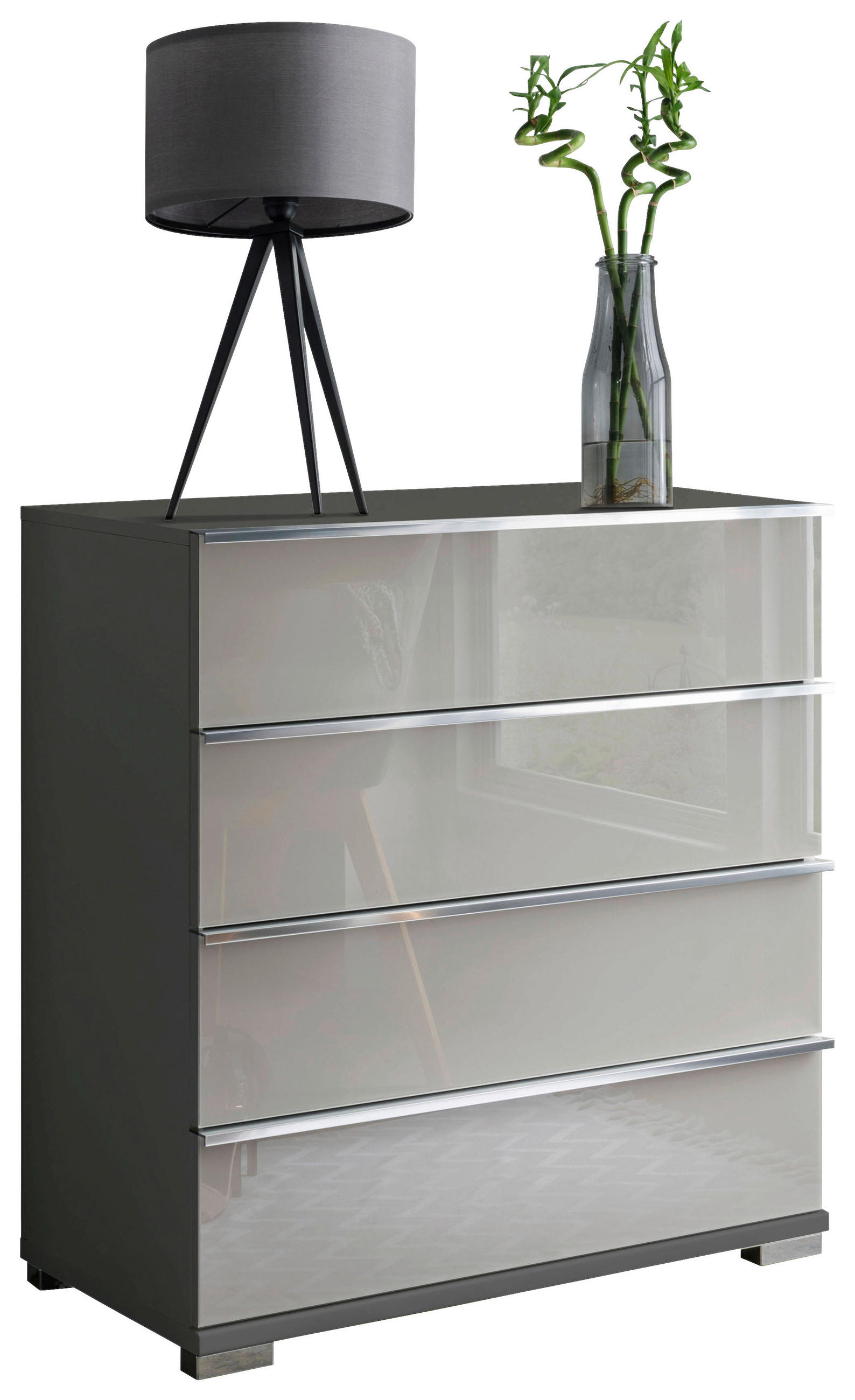 KOMMODE  in 75/82/42 cm  - Chromfarben/Dunkelgrau, Basics, Glas/Holzwerkstoff (75/82/42cm) - Venda