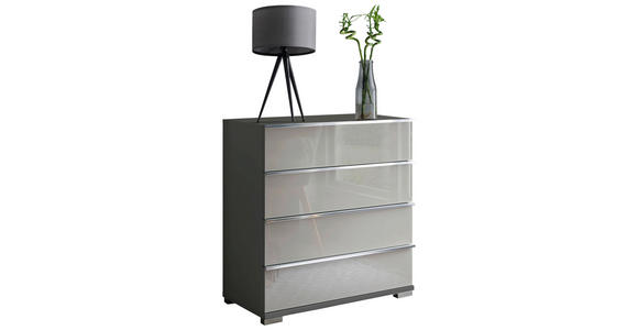 KOMMODE , 75/82/42 cm, 4 Schublade(n)  - Chromfarben/Dunkelgrau, Basics, Glas/Holzwerkstoff (75/82/42cm) - Venda