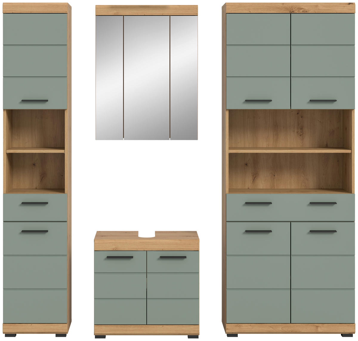 BADEZIMMER 4-teilig  in 191 cm  - Schwarz/Eiche Artisan, MODERN, Glas/Holzwerkstoff (191cm) - MID.YOU
