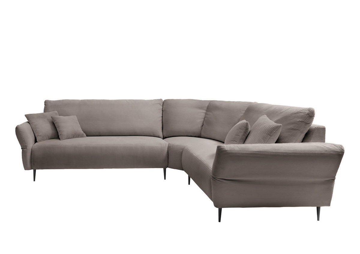 ECKSOFA in Cord Graubraun  - Graubraun/Schwarz, Design, Textil/Metall (294/256cm) - Livetastic
