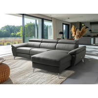 ECKSOFA Lederlook Echtleder Anthrazit  - Chromfarben/Anthrazit, Design, Leder/Textil (252/179cm) - Livetastic