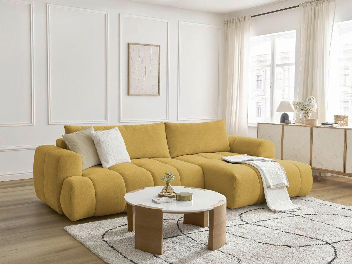 ECKSCHLAFSOFA FUJI Leinenoptik Gelb  inkl.  - Gelb/Schwarz, MODERN, Kunststoff/Textil (292/160cm)