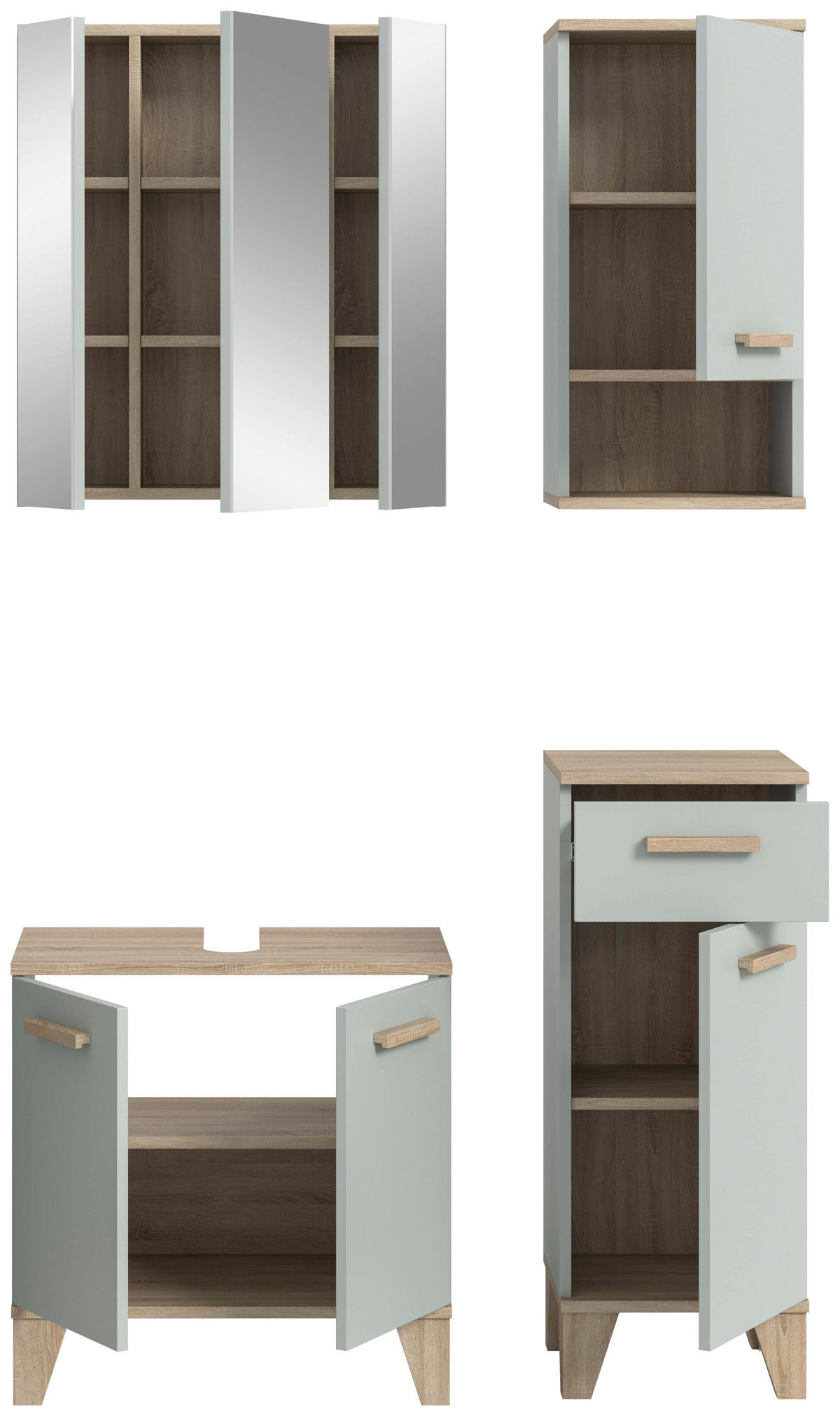 BADEZIMMER 4-teilig 94 cm  - Eiche San Remo/Graugrün, Modern, Holzwerkstoff/Kunststoff (94cm) - MID.YOU