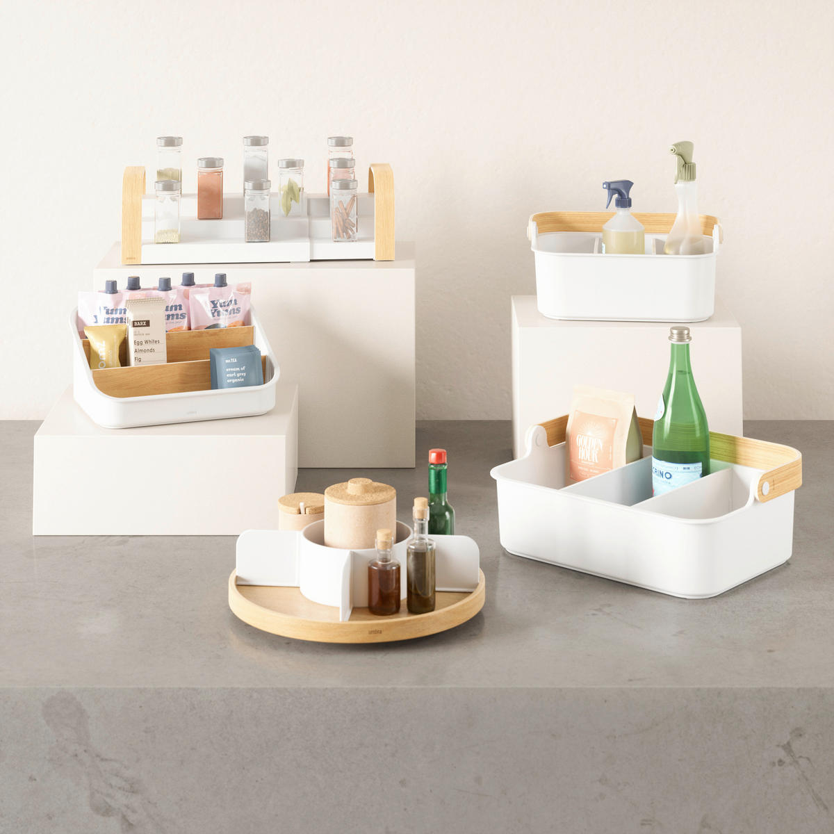 ORGANIZATOR         17/12/28 cm            - bela/naravne barve, Basics, umetna masa/les (17/12/28cm) - Umbra