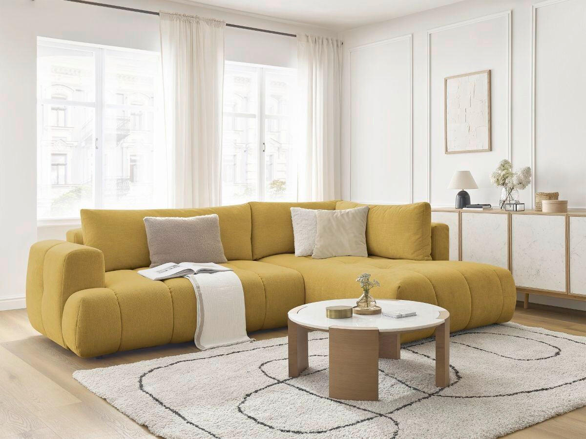 ECKSCHLAFSOFA FUJI Leinenoptik Gelb  inkl.  - Gelb/Schwarz, MODERN, Kunststoff/Textil (282/204cm)