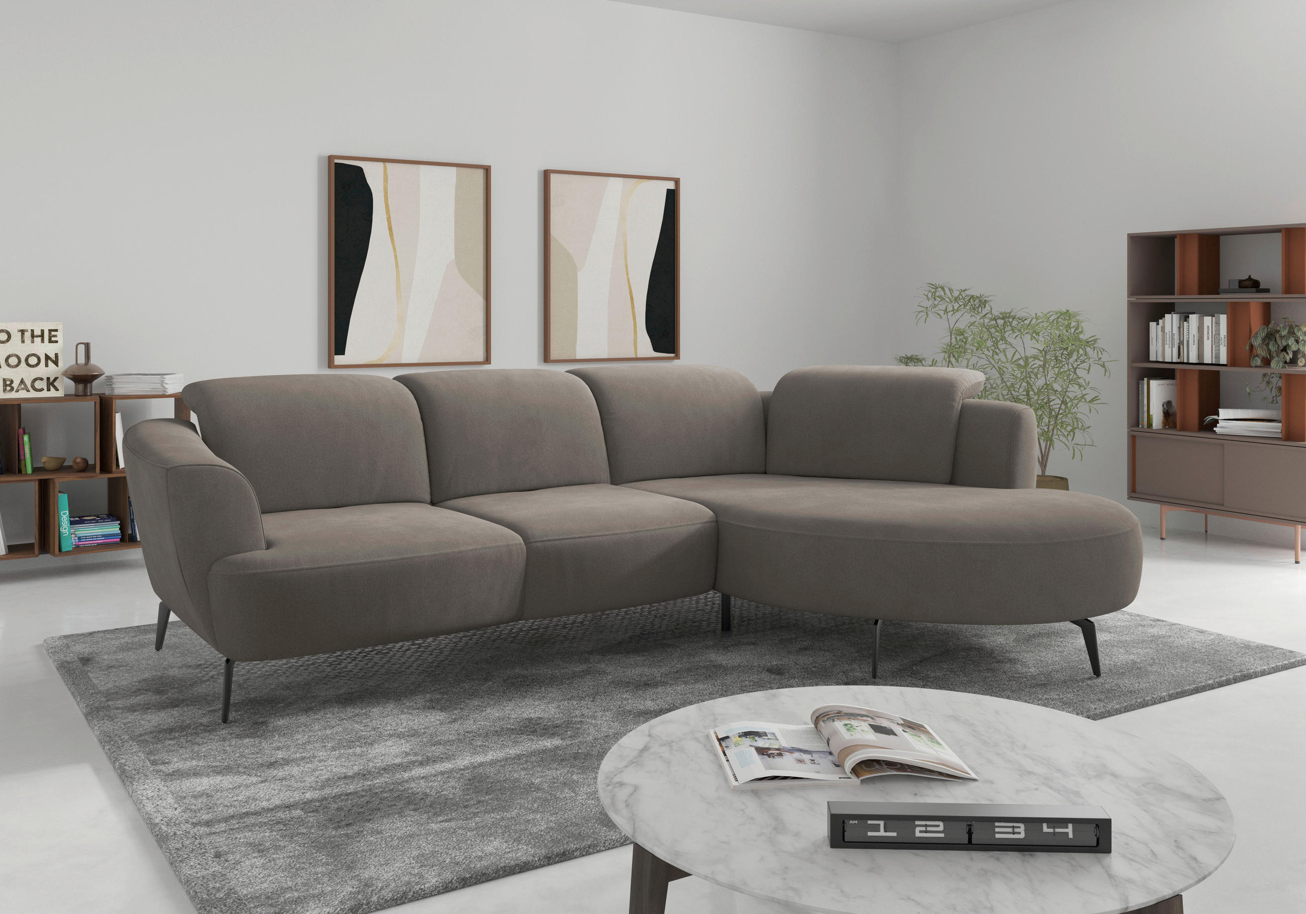 ECKSOFA ZOE E Schlammfarben Flachgewebe  - Schlammfarben/Schwarz, KONVENTIONELL, Textil/Metall (309/199cm) - Sit & More