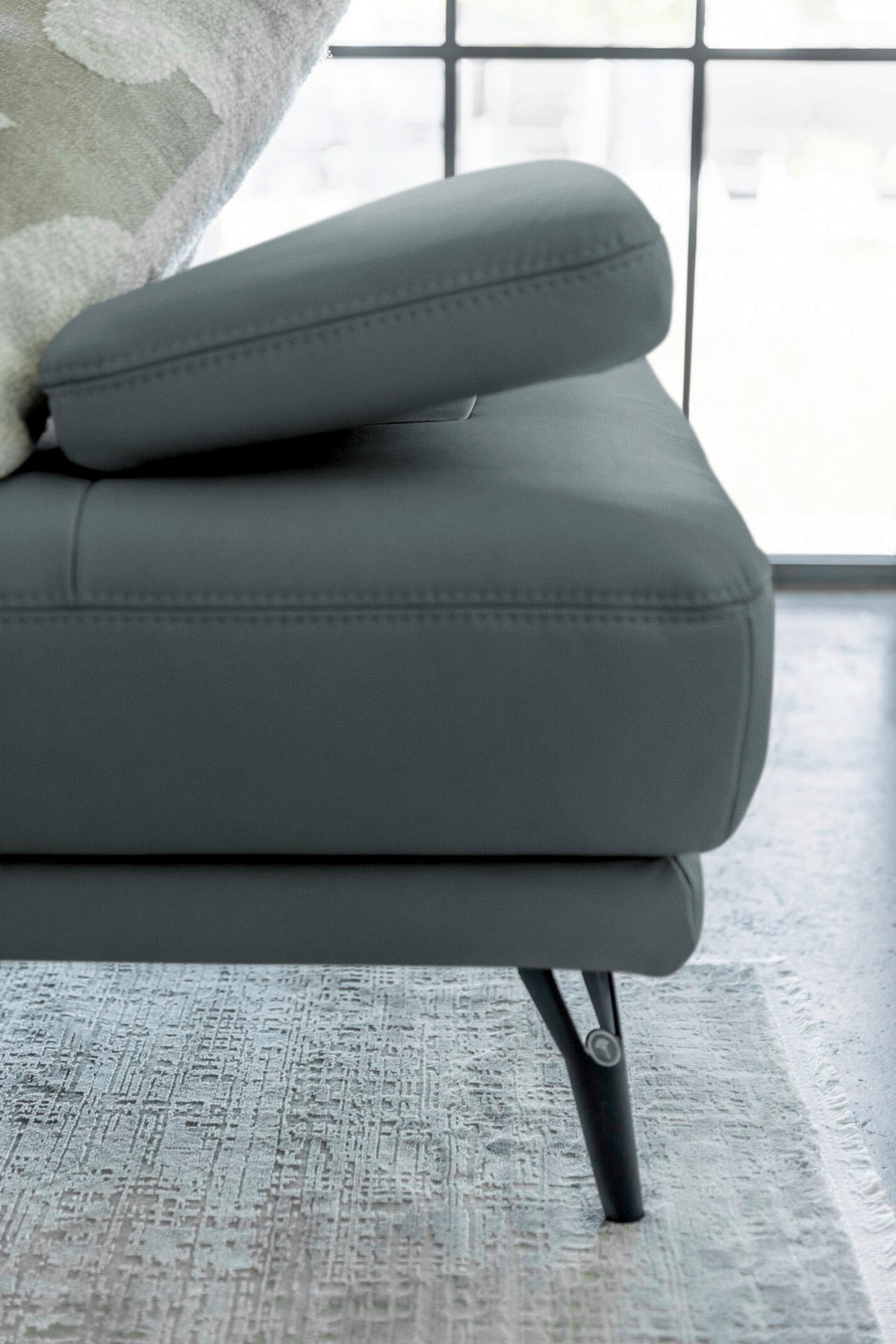 ECKSOFA Echtleder Grau  - Schwarz/Grau, Konventionell, Leder/Metall (301/180cm) - Joop!