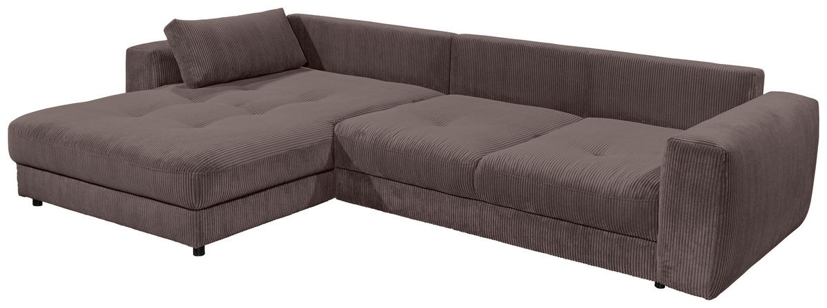 ECKSOFA in Cord Mokka  - Schwarz/Mokka, Konventionell, Holzwerkstoff/Kunststoff (194/333cm) - MID.YOU