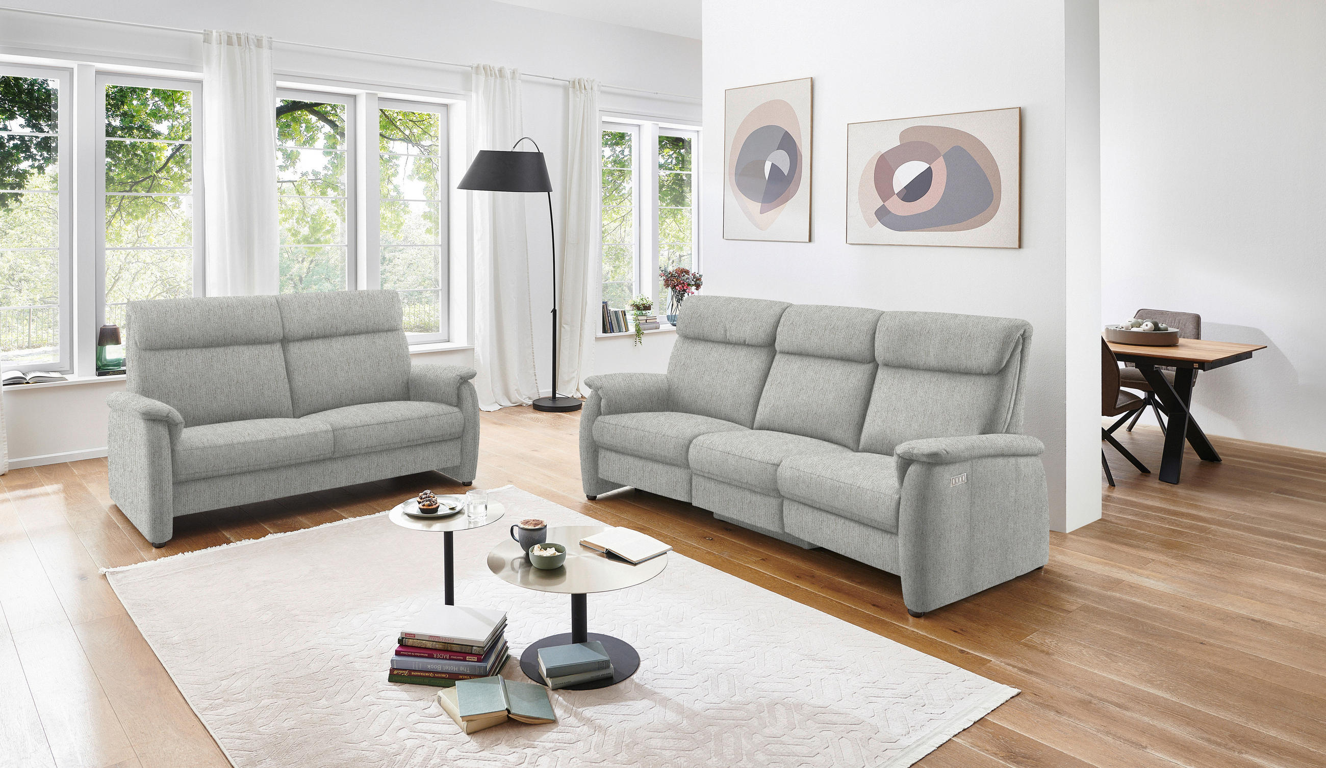 2,5-SITZER in Flachgewebe Silberfarben  - Silberfarben/Schwarz, Konventionell, Textil/Metall (178/107/97cm) - Pure Home Comfort