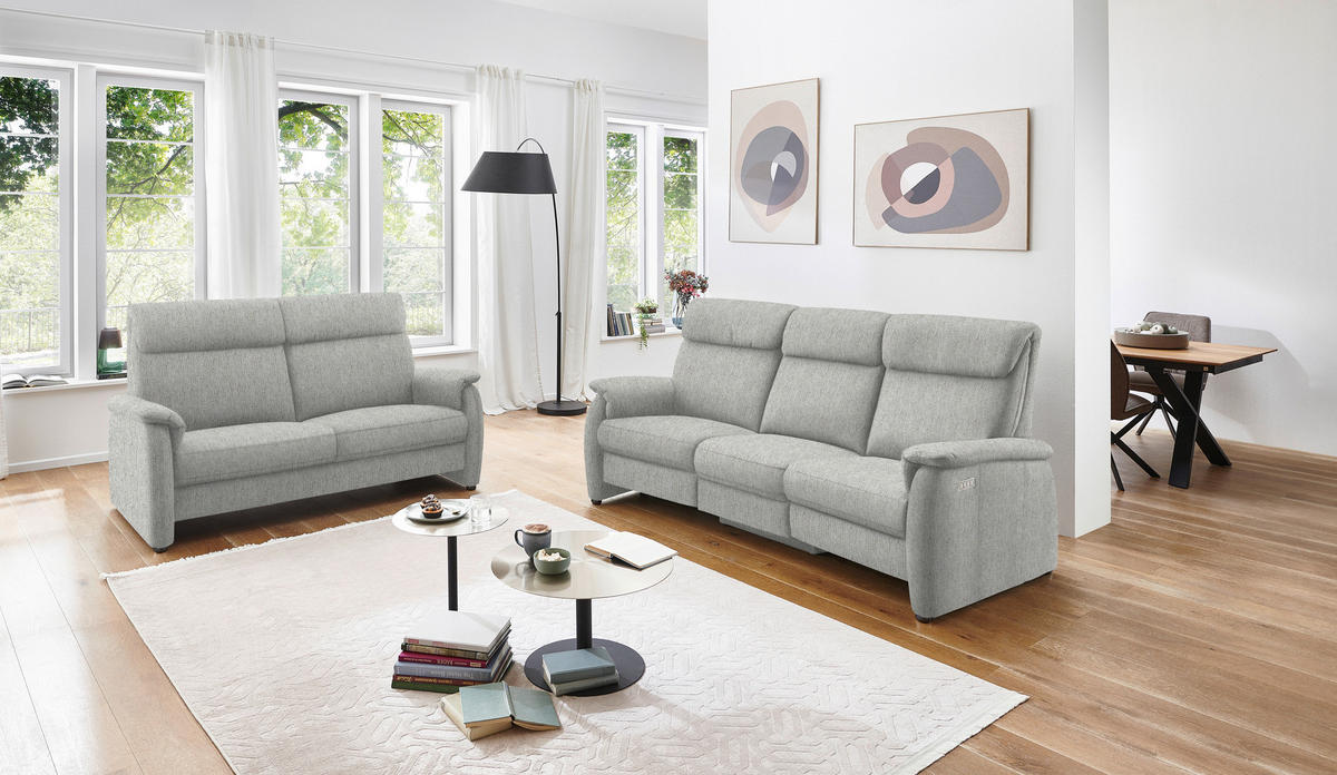 TRAPEZSOFA in Flachgewebe Silberfarben  - Silberfarben/Schwarz, Konventionell, Textil/Metall (219/107/97cm) - Pure Home Comfort