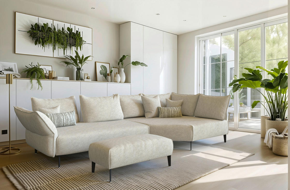 ROHOVÁ SEDACIA SÚPRAVA, textil, krémová - čierna/krémová, Modern, kov/textil (340/272cm) - Chilliano