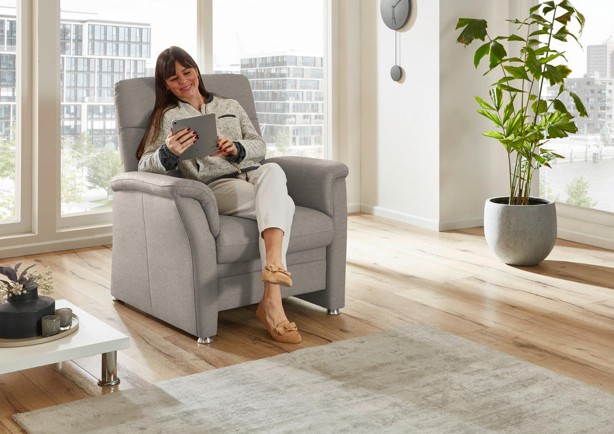 SESSEL Flachgewebe Beige  - Beige/Alufarben, Konventionell, Textil/Metall (90/100/89cm) - Beldomo Comfort