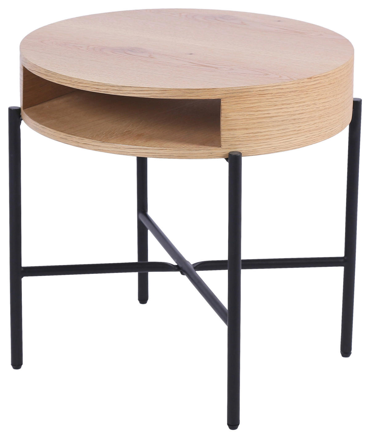 BEISTELLTISCH 54/54/48 cm Eiche furniert Schwarz, Eichefarben rund  - Eichefarben/Schwarz, Natur, Holz/Holzwerkstoff (54/54/48cm) - Stylife
