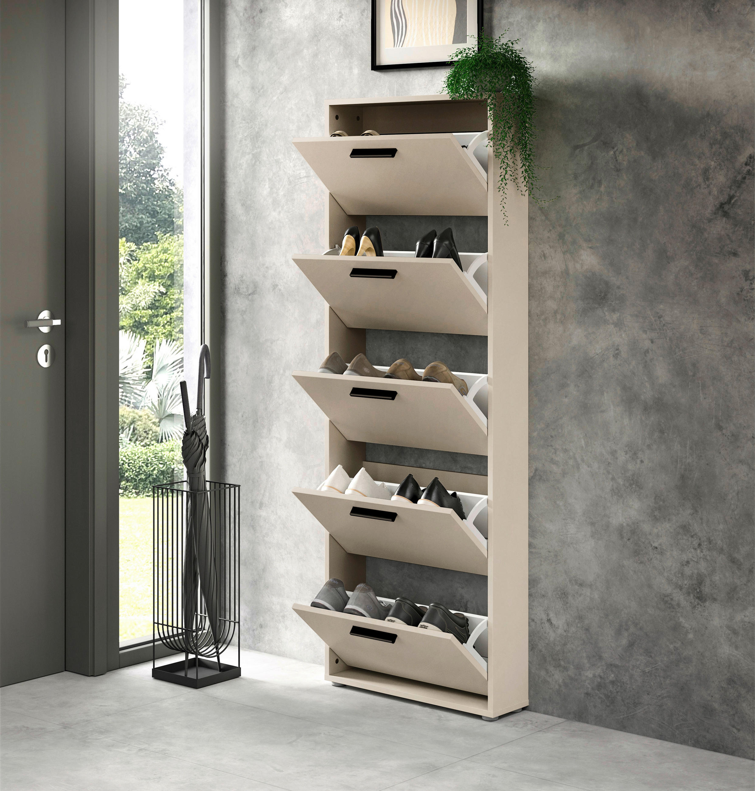 BILLENŐS CIPŐSSZEKRÉNY 59/169/17 cm  - kasmírszínű/fekete, Design, műanyag/faalapú anyag (59/169/17cm) - Carryhome