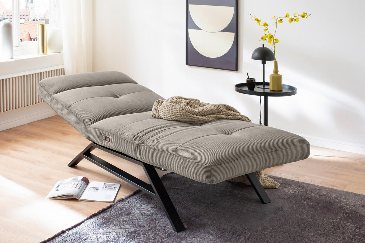 RELAXLIEGE in Cord Sandfarben  - Sandfarben/Schwarz, Design, Textil/Metall (80/54-113/158-198cm) - Pure Home Lifestyle