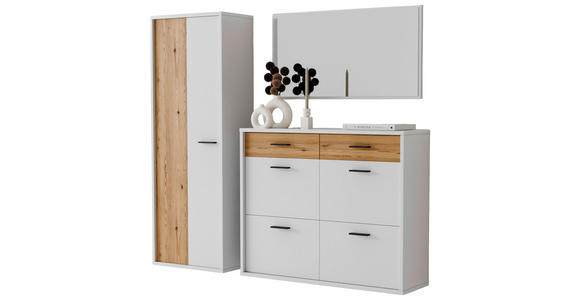 GARDEROBE 3-teilig  in 205/198/37 cm  - Eichefarben/Weiß, Design, Glas/Holzwerkstoff (205/198/37cm) - Xora
