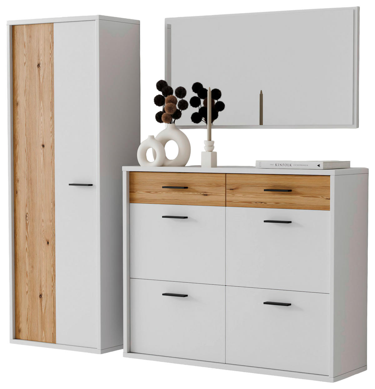 GARDEROBE 3-teilig  in 205/198/37 cm  - Eichefarben/Weiß, Design, Glas/Holzwerkstoff (205/198/37cm) - Xora