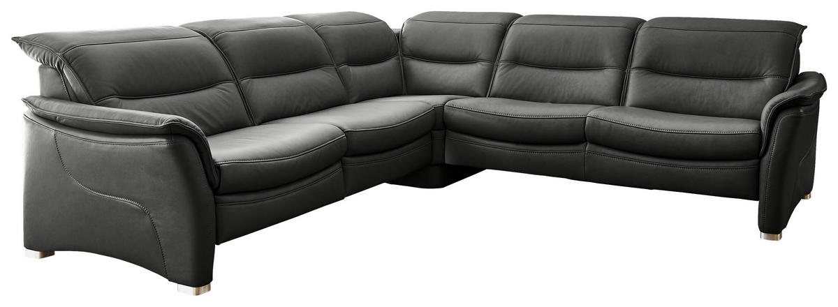 ECKSOFA in Echtleder Schwarz  - Alufarben/Schwarz, Design, Leder/Metall (277/277cm) - Valdera