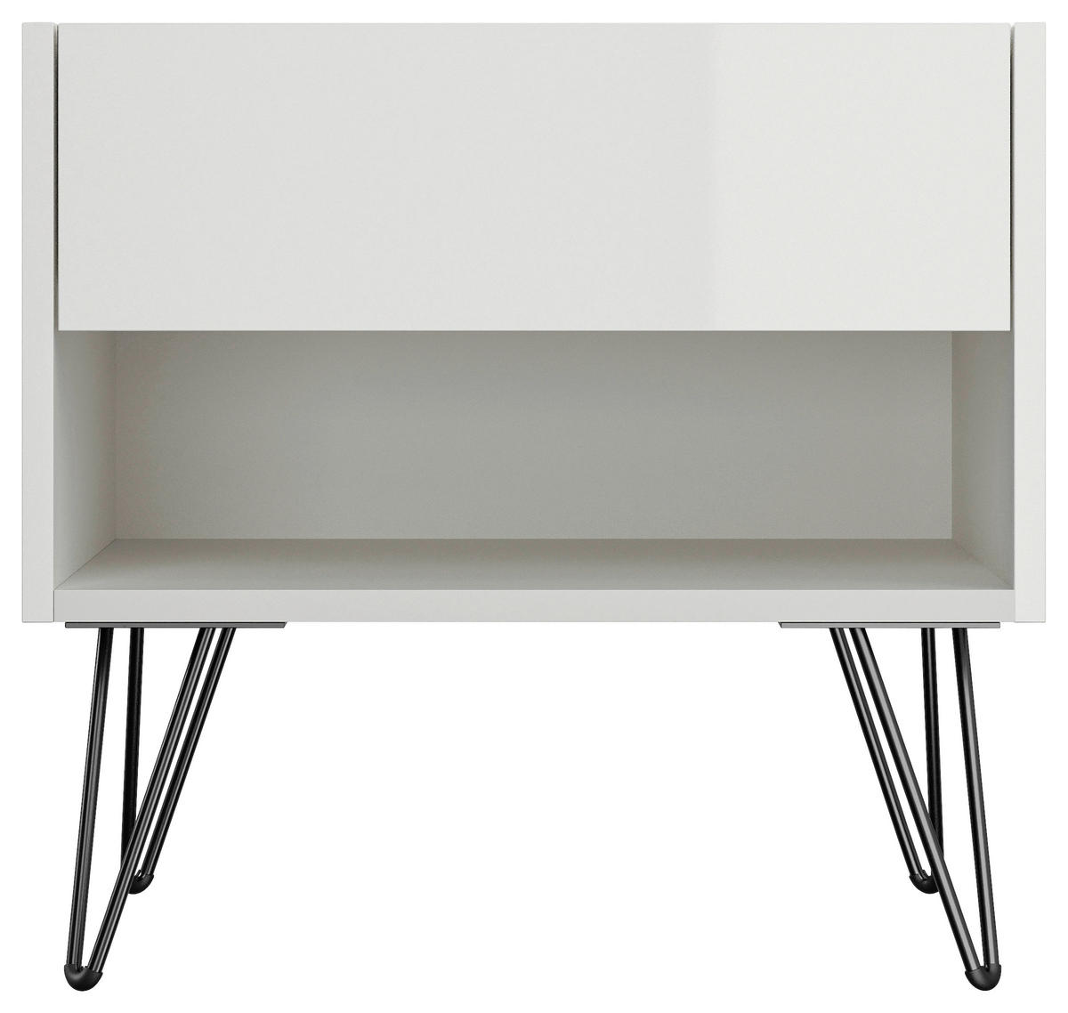 NACHTTISCH 51,2/50/35,6 cm  in Weiß Hochglanz  - Weiß Hochglanz/Schwarz, Basics, Holzwerkstoff/Metall (51,2/50/35,6cm) - MID.YOU