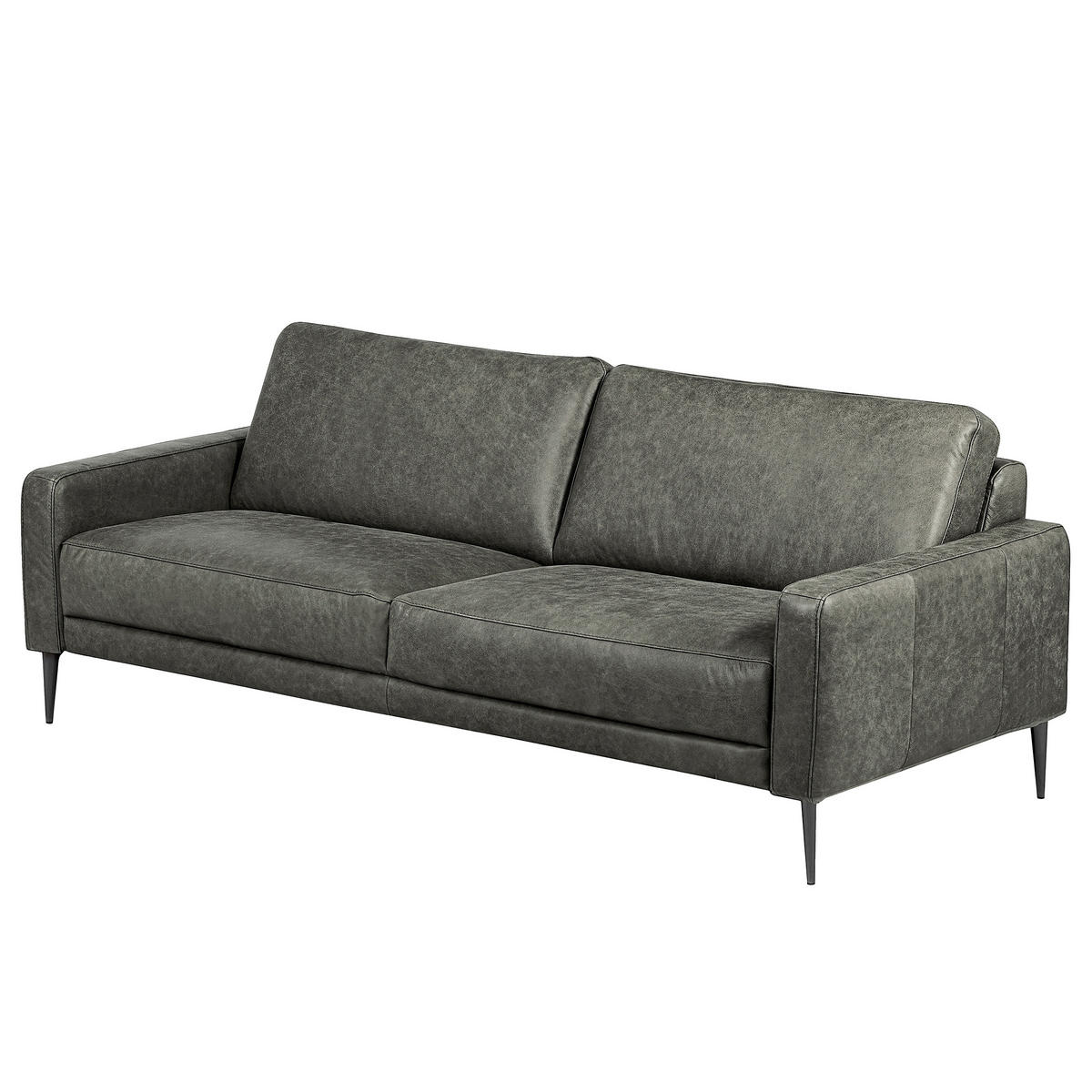 3-SITZER-SOFA SPRING in Lederlook Echtleder Grau  - Schwarzchrom/Grau, Design, Leder/Textil (187/85/92cm) - Livetastic