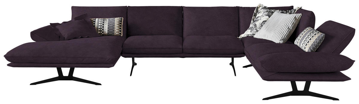 WOHNLANDSCHAFT Formia in Echtleder Violett  - Violett/Schwarz, Natur, Leder/Metall (155/359/217cm) - Dieter Knoll