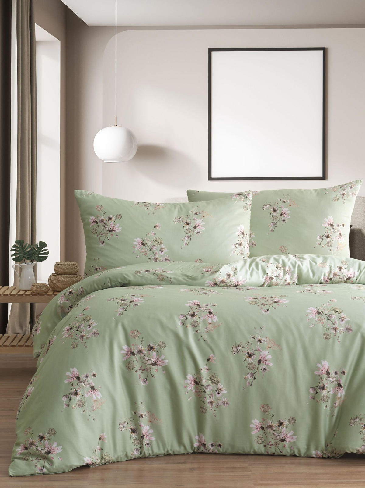 BETTWÄSCHESET Satin 160/210 cm  65 cm/100 cm  - Mintgrün, Basics, Textil (160/210cm) - Ambiente