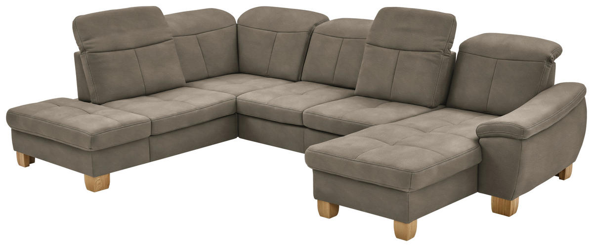 WOHNLANDSCHAFT in Mikrofaser Naturfarben  - Wildeiche/Beige, KONVENTIONELL, Holz/Textil (243/343/185cm) - Voleo