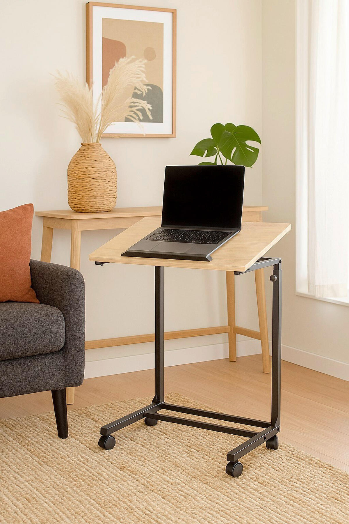 BEISTELLTISCH 55/36/62-88,5 cm Schwarz, Eichefarben rechteckig  - Eichefarben/Schwarz, Design, Holzwerkstoff/Kunststoff (55/36/62-88,5cm) - MID.YOU