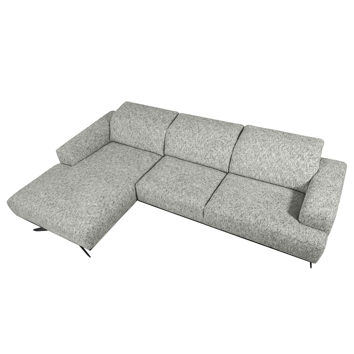ECKSOFA PORTLAND in Struktur Grau Kopfteilverstellung  187/295 cm  - Schwarz/Grau, Design, Holz/Textil (187/295cm) - Livetastic