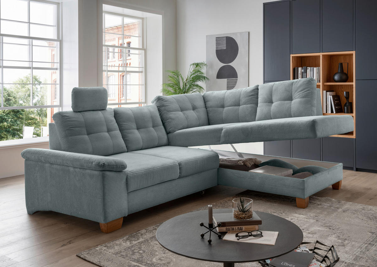 ECKSOFA in Cord Hellblau  - Naturfarben/Hellblau, Modern, Holz/Textil (274/206cm) - Livetastic