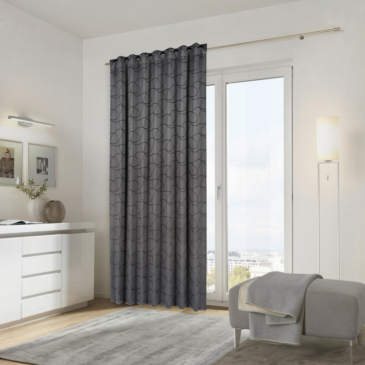 HOTOVÝ ZÁVĚS, neprůsvitné, 140/245 cm - černá, Konvenční, textil (140/245cm) - Dieter Knoll