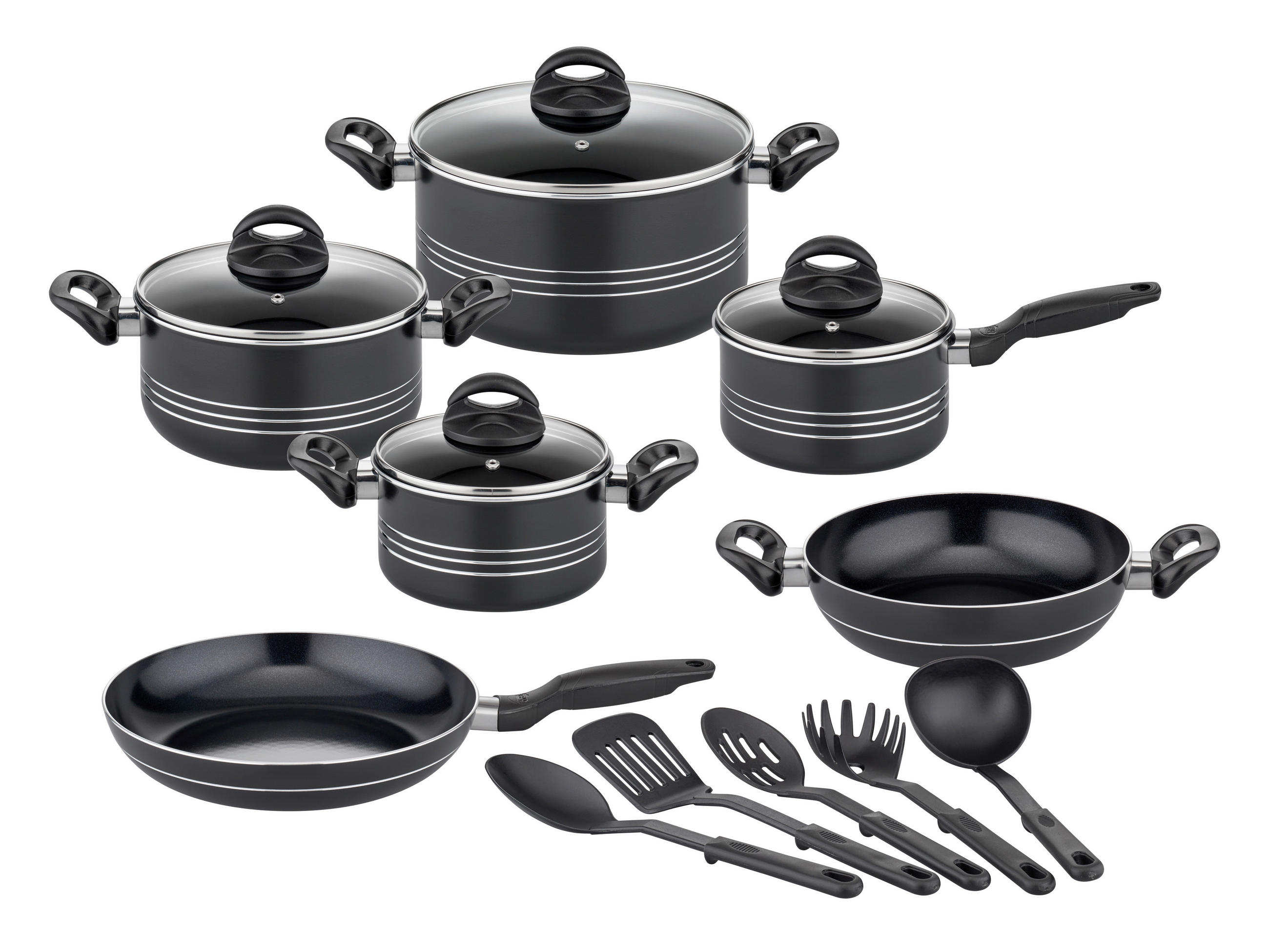 KOCHTOPFSET MILANO NERO 6-teilig  - Schwarz, Basics, Metall - GSW