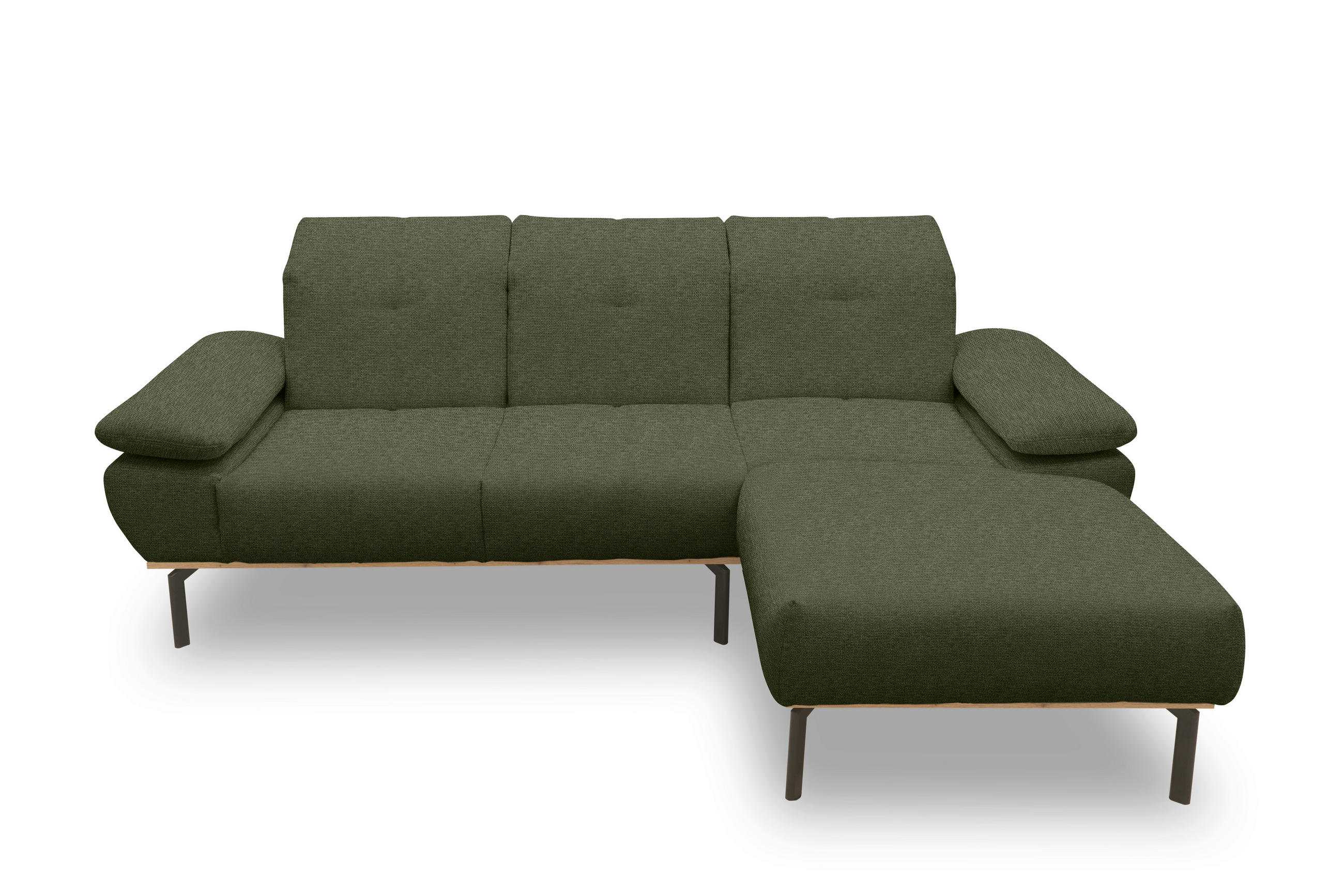 ECKSOFA Grün Mikrofaser  - Wildeiche/Schwarz, Design, Textil/Metall (242/170cm) - MID.YOU