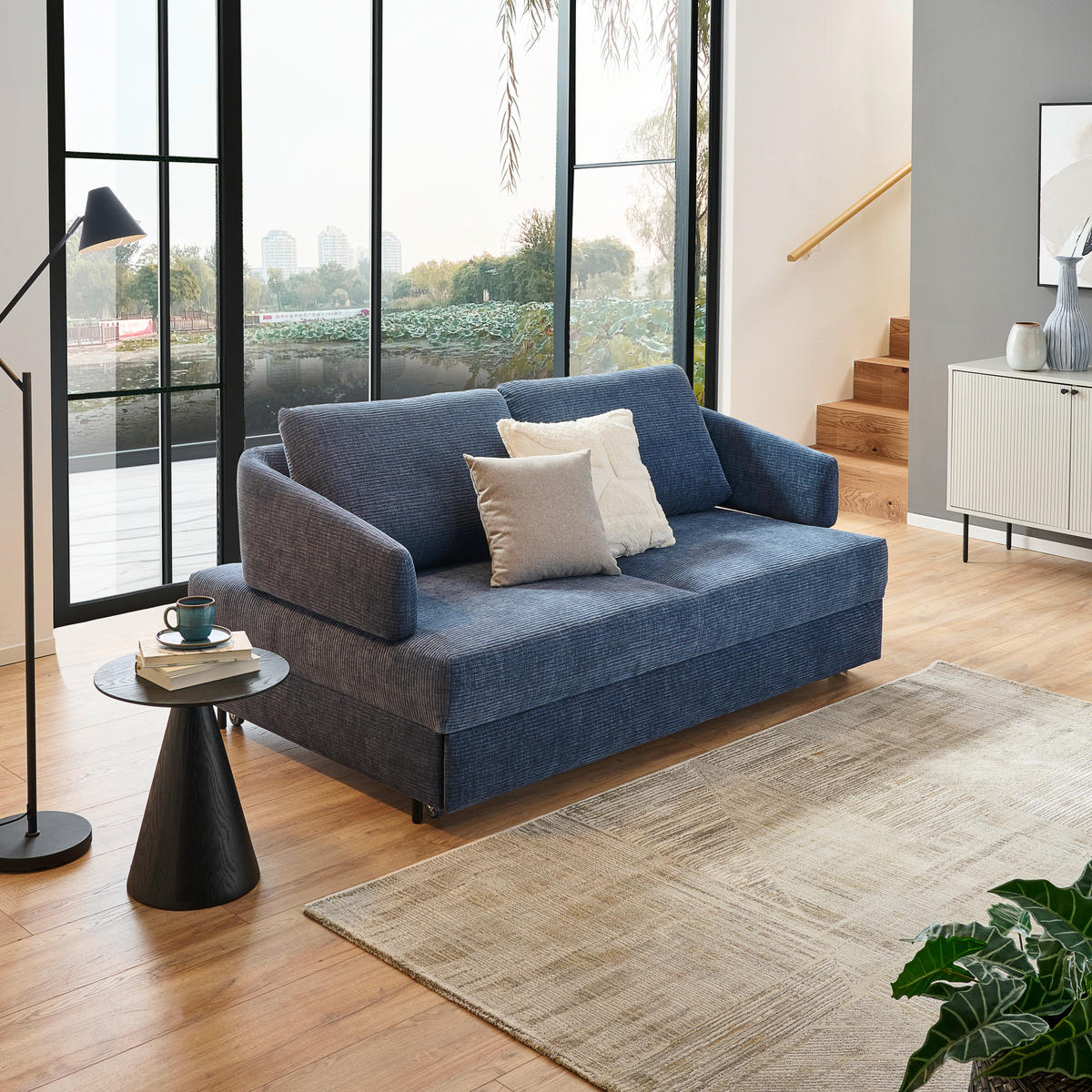 SCHLAFSOFA in Textil Blau  - Blau/Schwarz, Design, Textil/Metall (172/76-89/112-120cm) - Bali
