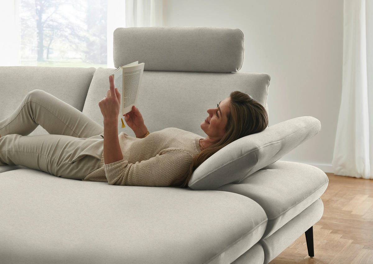 WOHNLANDSCHAFT  in Chenille, Flachgewebe Naturfarben  - Schwarz/Naturfarben, Design, Textil/Metall (208/344/180cm) - Dieter Knoll