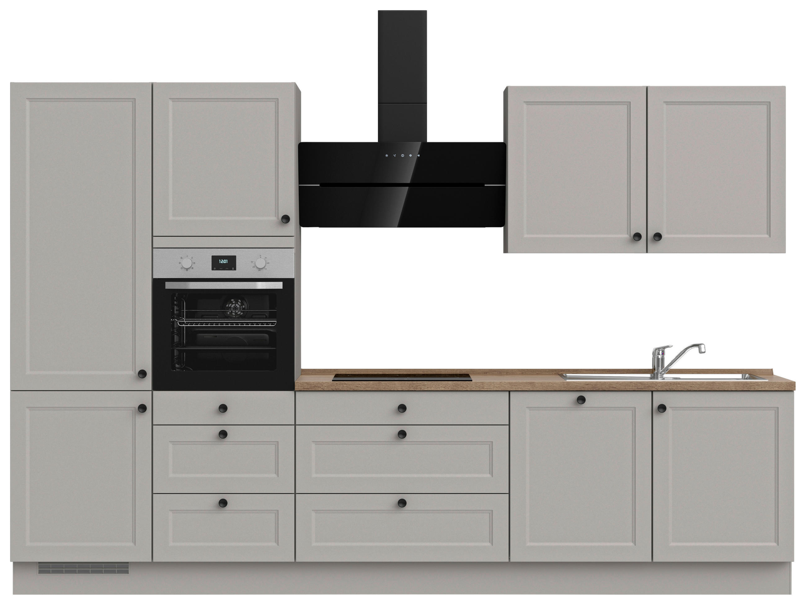 KÜCHENLEERBLOCK 330 cm   in Grau, Eichefarben  - Eichefarben/Schwarz, MODERN, Holzwerkstoff/Metall (330cm) - Nobilia