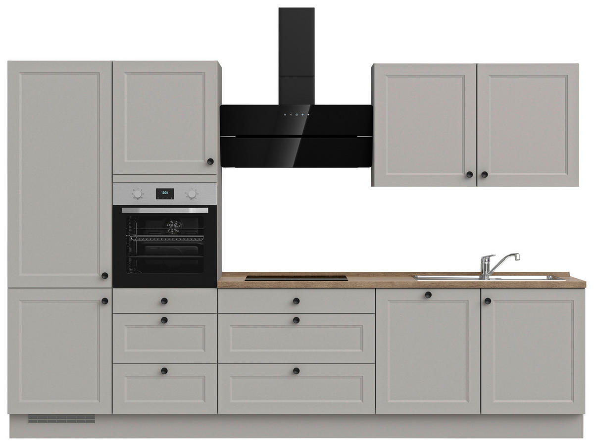 KÜCHENLEERBLOCK 330 cm   in Grau, Eiche dunkel  - Eiche dunkel/Schwarz, MODERN, Holzwerkstoff/Metall (330cm) - Nobilia