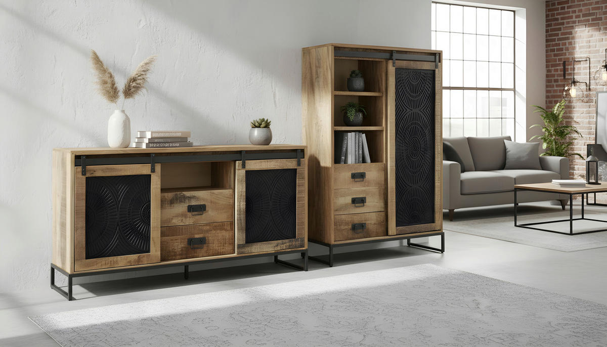 HIGHBOARD  100/150/40 cm 3 Schublade(n)  - Schwarz/Naturfarben, LIFESTYLE, Holz/Metall (100/150/40cm) - Landscape
