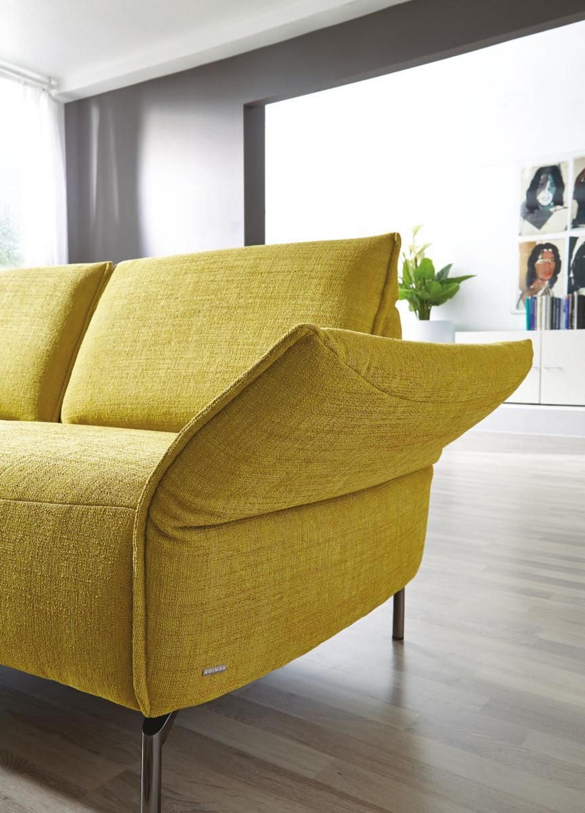 ECKSOFA in Webstoff Gelb  - Edelstahlfarben/Gelb, Design, Textil/Metall (207/274cm) - Koinor